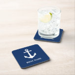 Dessous-de-verre Votre nom Vintage Ancre nautique bleu marine<br><div class="desc">Votre nom personnalisé avec Ancre nautique Vintage sur le Dessous de verre de retour en liège bleu marine.</div>