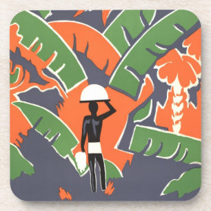 Dessous-de-verre Voyage Art Déco vintage, Amérindien dans la jungle