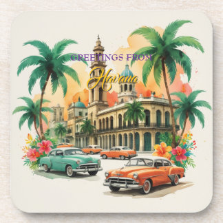 Dessous-de-verre Voyage Cuba vintage - Salutations de La Havane
