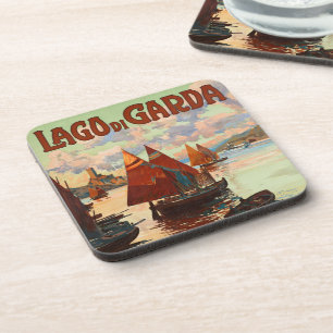 Dessous-de-verre Voyage Vintage, Lago di Garda, Lac de Garde, Itali