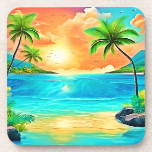 Dessous-de-verre Vue sur la plage Tropical Sunset Paradise