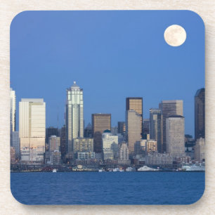 Dessous-de-verre WA, Seattle, ligne d'horizon de Seattle et Elliott