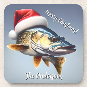 Dessous-de-verre Walleye portant un chapeau de Père Noël