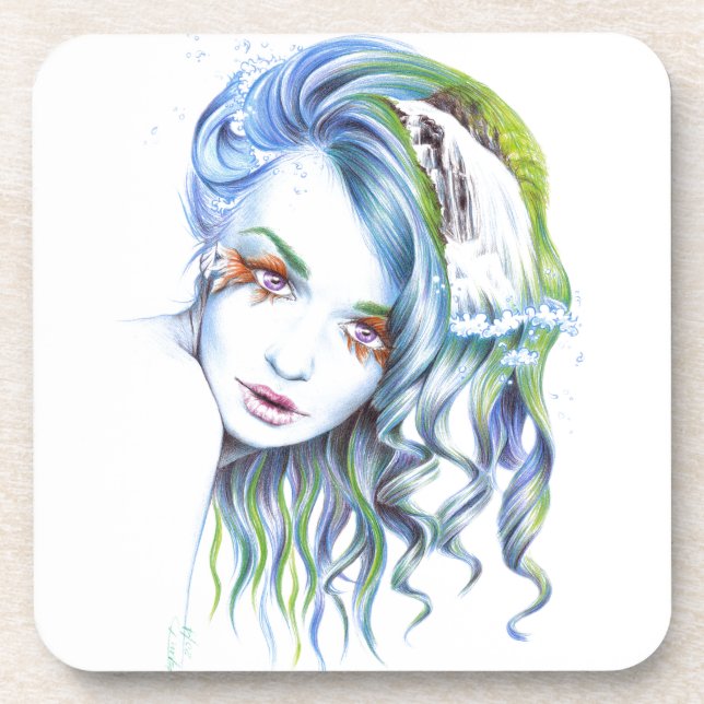 Dessous-de-verre Water Mermaid woman girl Surreal Fantasy Portrait (Devant)