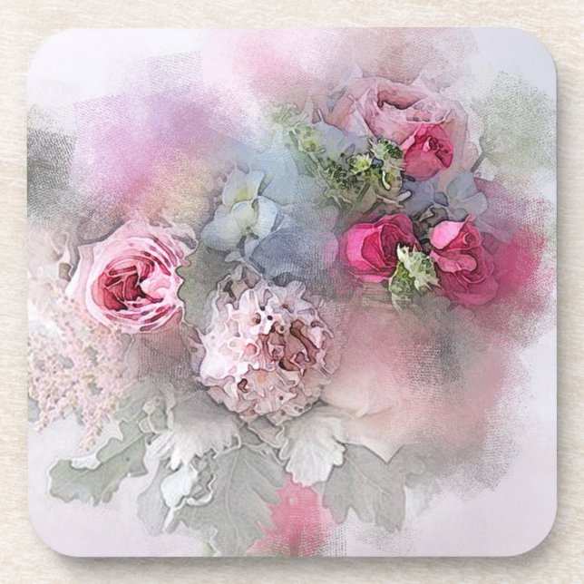 Dessous-de-verre Watercolor Bouquet Template Flowers Roses Elegant (Devant)