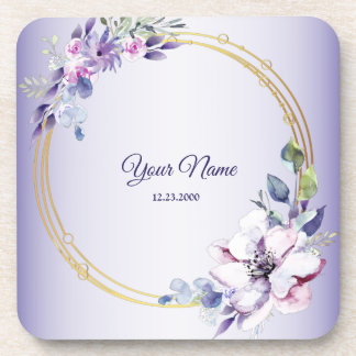 Dessous-de-verre Watercolor Floral Geometric Golden Purple Wedding