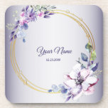 Dessous-de-verre Watercolor Floral Geometric Golden Purple Wedding<br><div class="desc">Watercolor Floral Geometric Golden Purple Wedding beverage coaster. Unique,  beautiful,  modern design. Easy to be personalized. Font style,  size and colors can be changed. Matching items available.</div>