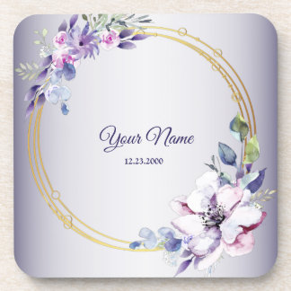 Dessous-de-verre Watercolor Floral Geometric Golden Purple Wedding