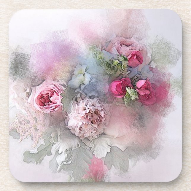 Dessous-de-verre Watercolor Flowers Roses Bouquet Elegant Template (Devant)