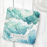 Dessous-de-verre Watercolor nom personnalisé des vagues océan<br><div class="desc">Barbecue avec votre nom sur mesure sur un arrière - plan d'ondes d'aquarelle.</div>