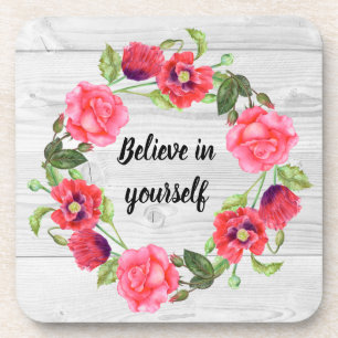 Dessous-de-verre Watercolor Red & Pink Flowers Circle Wreath Design