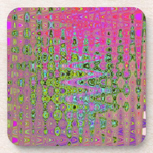 Dessous-de-verre Wavy Abstract Green and Red Retro Mosaic Zigzags (Devant)