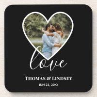 Wedding Photo Black Heart Frame Modern Calligraphy