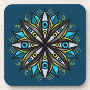 Dessous-de-verre Weird Eyes Mandala Art - Trippy Flower Blue Green