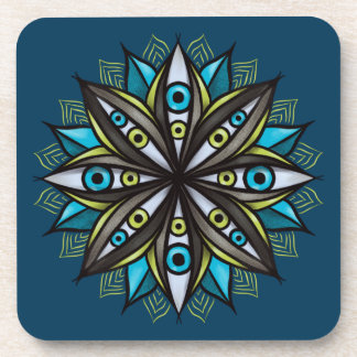 Dessous-de-verre Weird Eyes Mandala Art - Trippy Flower Blue Green
