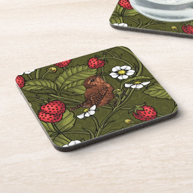 Dessous-de-verre Wens et fraises sur vert foncé (Côté gauche)