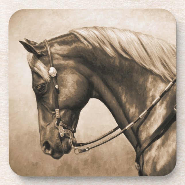 Dessous-de-verre Western Ranch Horse Vieux Photo Sepia (Devant)