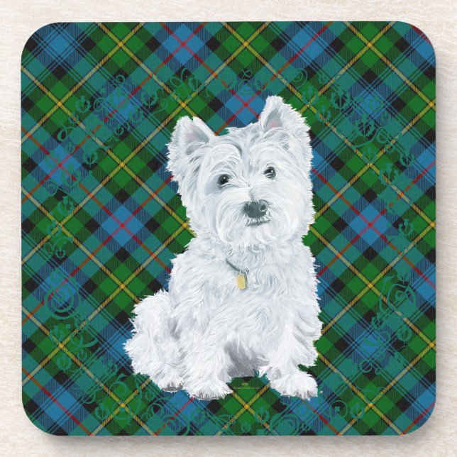 Dessous-de-verre Westie sur Tartan (Devant)