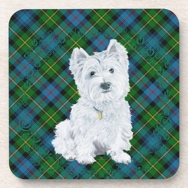 Dessous-de-verre Westie sur Tartan (Devant)