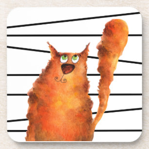 Dessous-de-verre Whimsical Curious Chat sur les rayures Motif