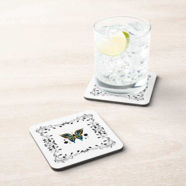 Dessous-de-verre Whimsical Fluttering – Blue Butterfly Floral Art (Côté Droit)