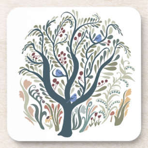 Dessous-de-verre Whimsical Folk Art Forêt Tons Terre