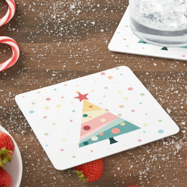 Dessous-de-verre Whimssical moderne Pastel Polka Dot Christmas (Pastel color polka dot Christmas tree drink coaster)
