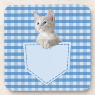 Dessous-de-verre White Kitten poche bleu drôle illusion 3D