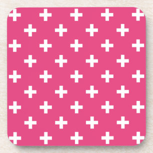 Dessous-de-verre White polka crosses on fuchsia