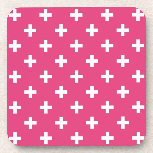 Dessous-de-verre White polka crosses on fuchsia (Devant)