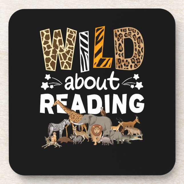 Dessous-de-verre Wild About Reading Books And Bookworm Library (Devant)