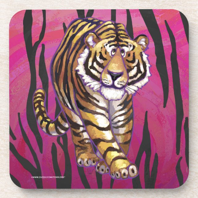 Dessous-de-verre Wild Me Tiger noir et rose (Devant)