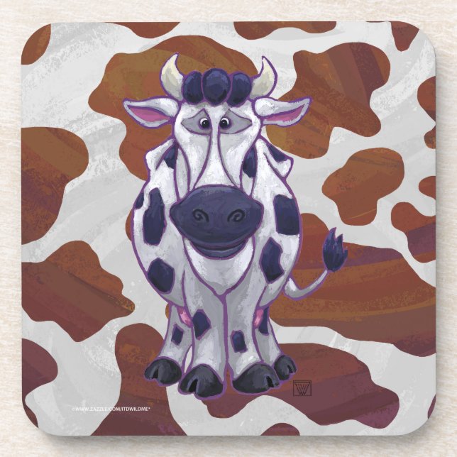 Dessous-de-verre Wild me Vache Brown et blanche Impression (Devant)
