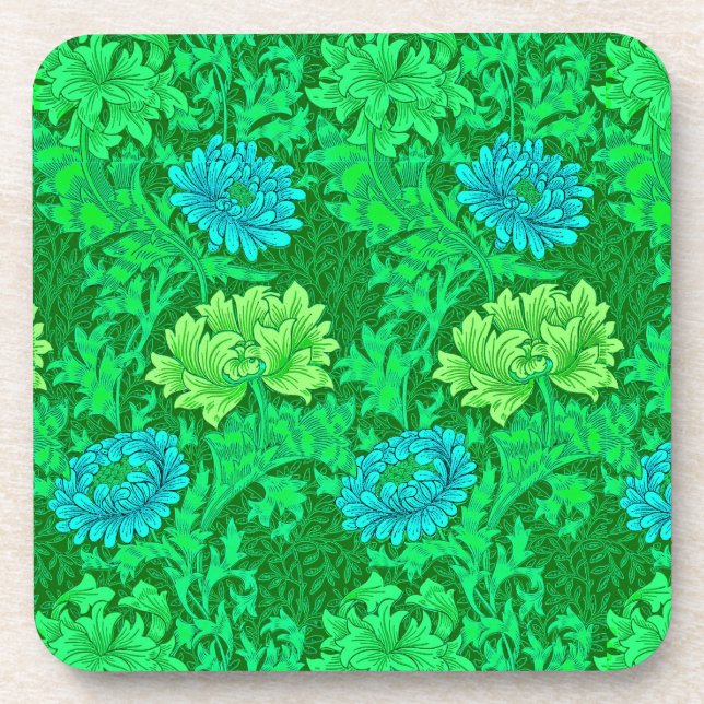 Dessous-de-verre William Morris Chrysanthemums, Lime Green & Aqua (Devant)