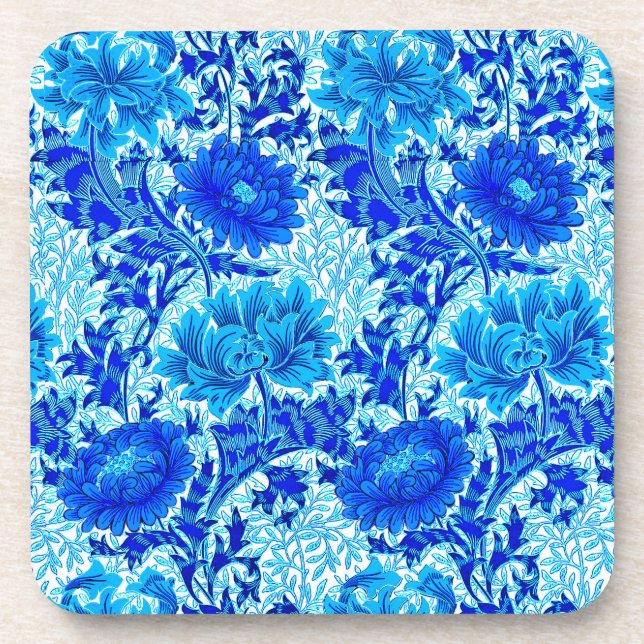 Dessous-de-verre William Morris Chrysanthemums Nuances de Denim Blu (Devant)