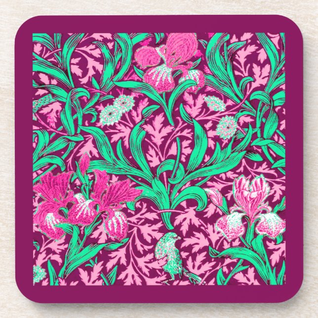 Dessous-de-verre William Morris Irises, Fuchsia Pink and Wine (Devant)