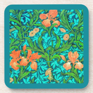 Dessous-de-verre William Morris Irises, orange et turquoise