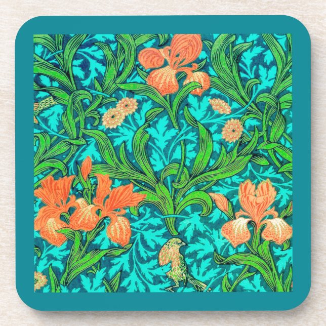 Dessous-de-verre William Morris Irises, orange et turquoise (Devant)