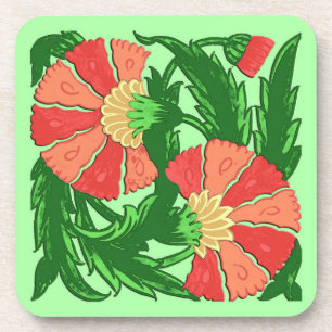 Dessous-de-verre William Morris Jacobean, Coral Orange et Green