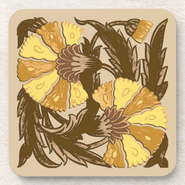 Dessous-de-verre William Morris Jacobean, Mustard Gold et Brown (Devant)