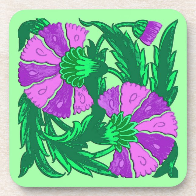 Dessous-de-verre William Morris Jacobean, Orchidée Violet et Vert (Devant)