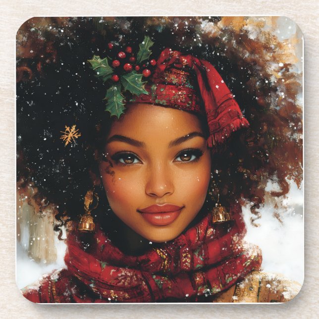 Dessous-de-verre Winter Glow Afrocentric Queen – Holiday Art (Devant)