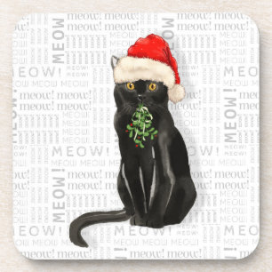 Dessous-de-verre Winter Theme Black Bombay Cat Meow Word Art