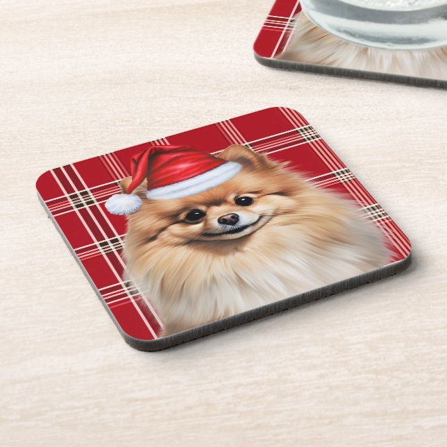 Dessous-de-verre Winter Themed Pomeranian Dog Holiday Plaid (Côté gauche)