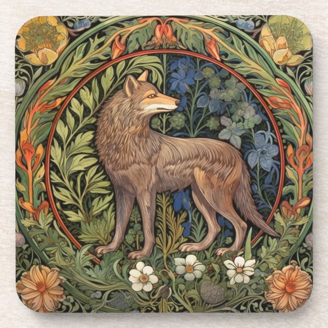 Dessous-de-verre Wolf dans la forêt Art nouveau (Devant)