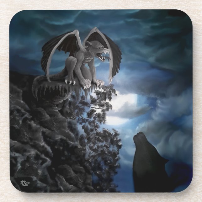 Dessous-de-verre Wolf Moon - Wolf avec Golem (Devant)