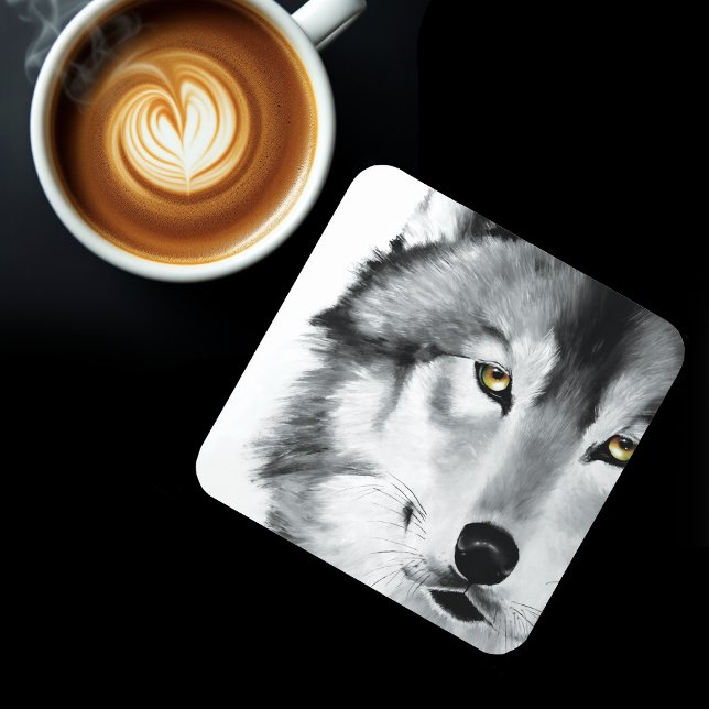 Dessous-de-verre Wolf Portrait noir blanc (Créateur téléchargé)