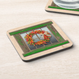 Dessous-de-verre Wreath sud-ouest du Chili sur la fenêtre en bois v