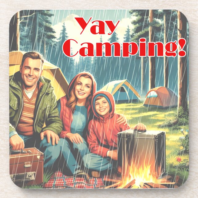 Dessous-de-verre Yay Camping Dans La Pluie (Devant)