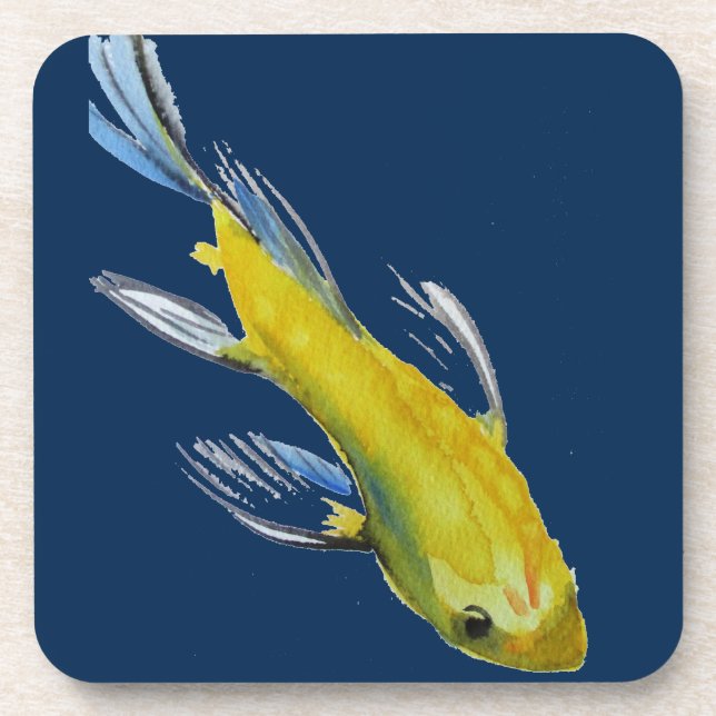 Dessous-de-verre Yellow koi Japonais carp watercolour art fish (Devant)